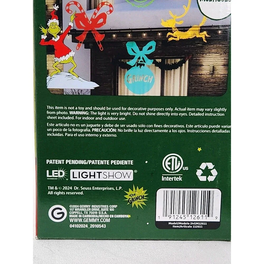 Christmas The Grinch LED Whirl A Motion Static Light Show Projects 15 FT GEMMY